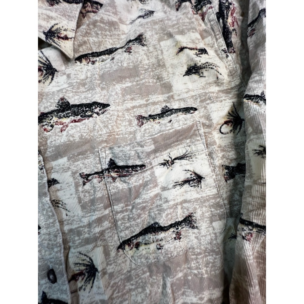 RedHead For Her Tan Corduroy Fishing Trout Lure Print Button Down Shirt Large - Picture 6 of 9